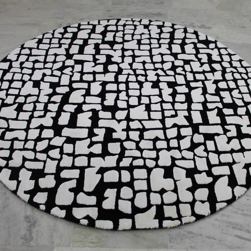 Rothchild black and white rug patterned round rug carved pattern modern contemporary